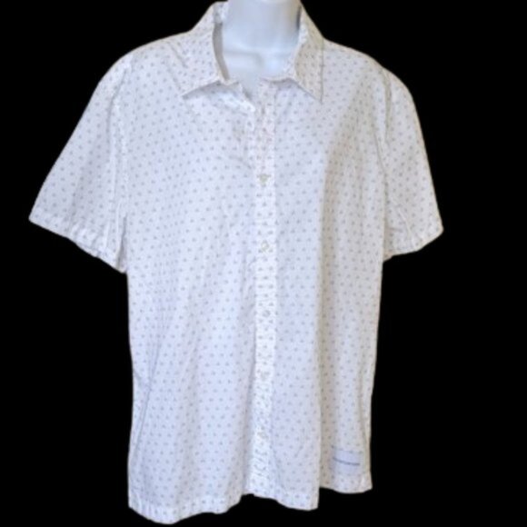 CALVIN KLEIN White Black Button Down Cotton Blouse Shirt XL - Picture 1 of 8